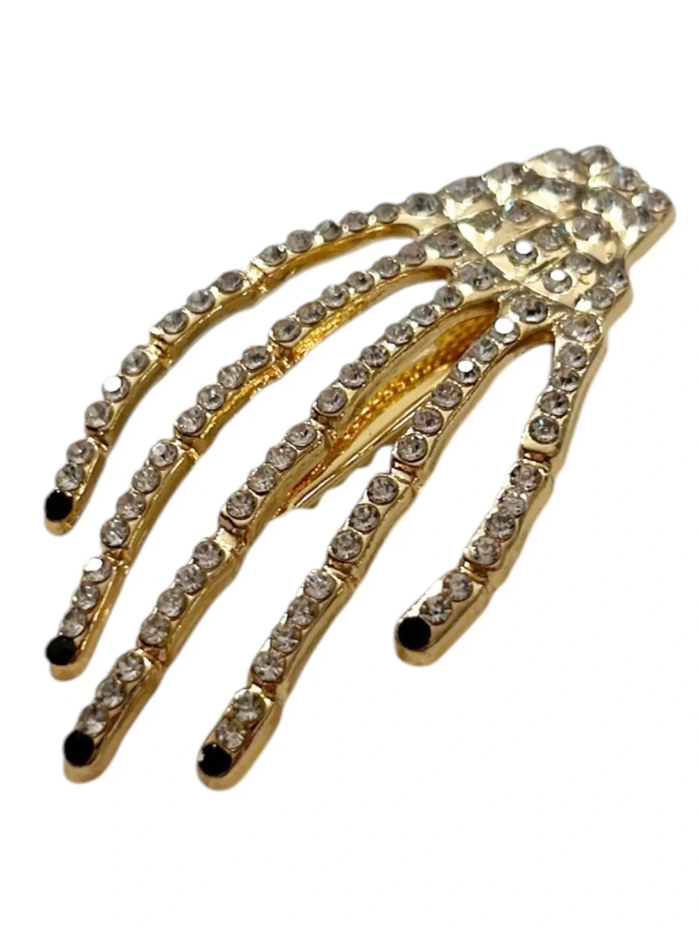 Skeleton Hand Hair Clip Gold Metal Rhinestone